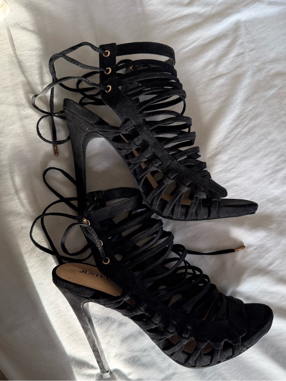JustFab Black Strappy Lace-Up Stiletto Heels